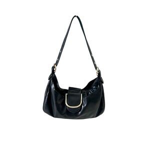 Perlina Black Leather Shoulder Bag